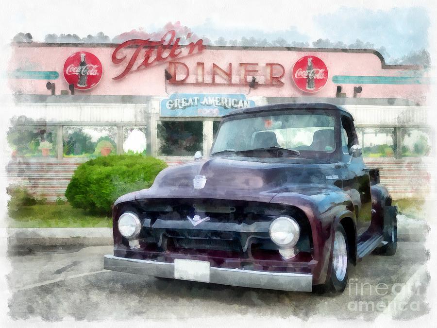Vintage Photograph - Vintage Ford Pickup at the Diner by Edward Fielding