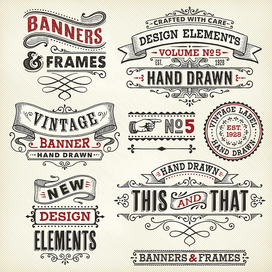 Vintage frames and banners hand drawn Drawing by Aleksandarvelasevic