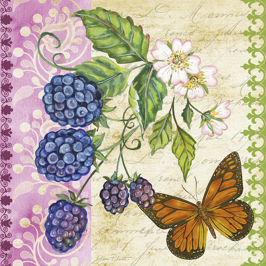Vintage Fruit-Blackberries Painting by Jean Plout