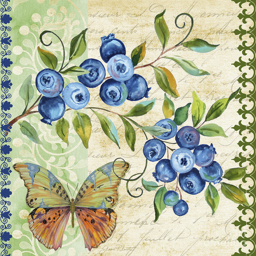 Butterfly Painting - Vintage Fruit-Blueberries by Jean Plout