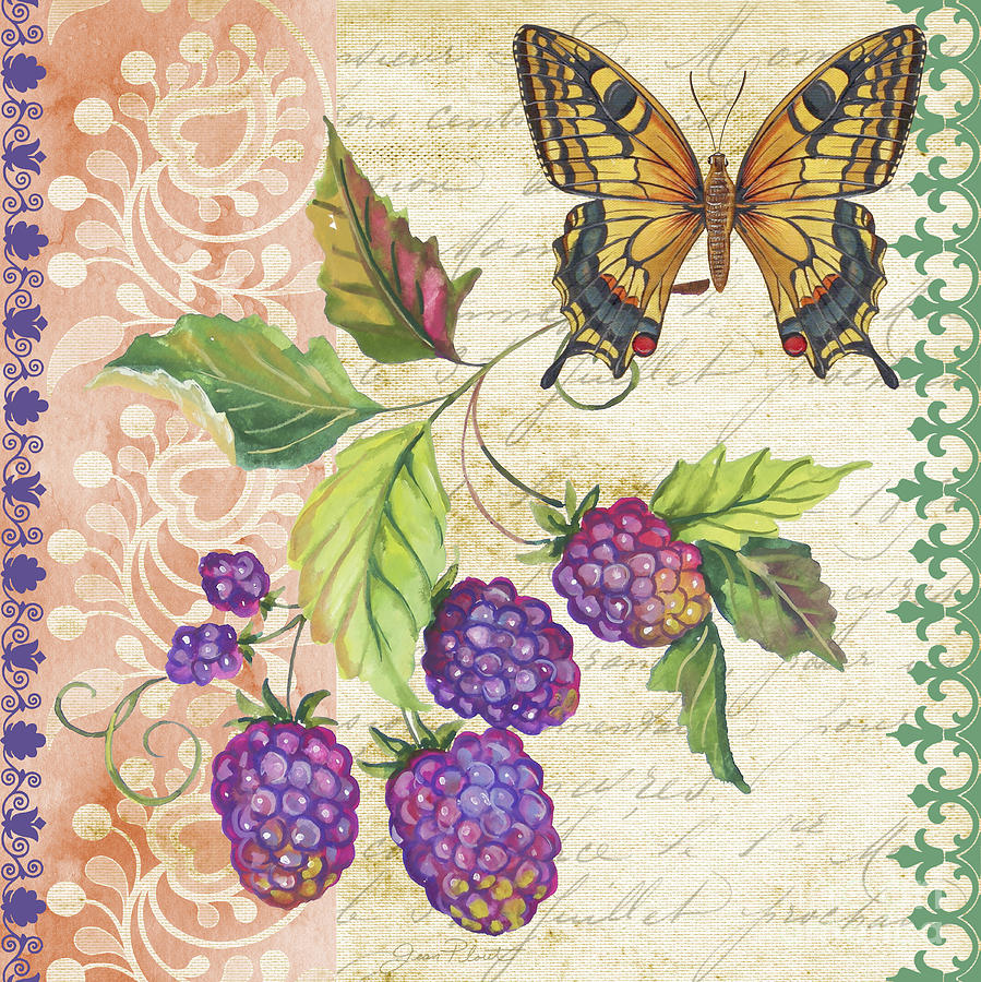 Butterfly Painting - Vintage Fruit-Raspberries by Jean Plout