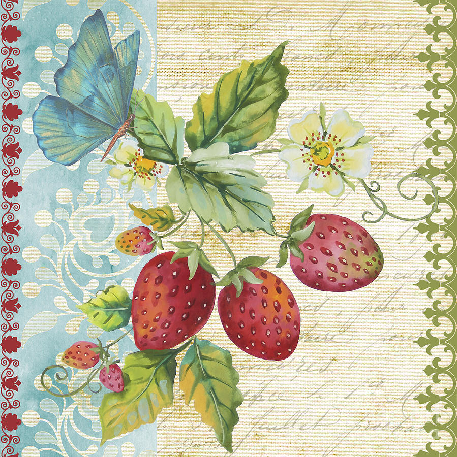 Butterfly Painting - Vintage Fruit-Strawberries by Jean Plout