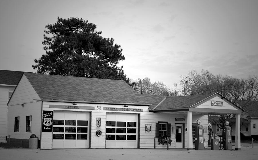 Black And White Photograph - Vintage Gas Station by Kelly Barr