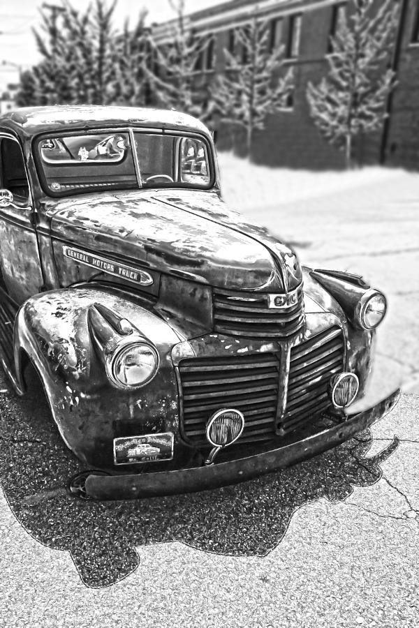 Vintage Photograph - Vintage GM Truck Frontal HDR-BW by Lesa Fine