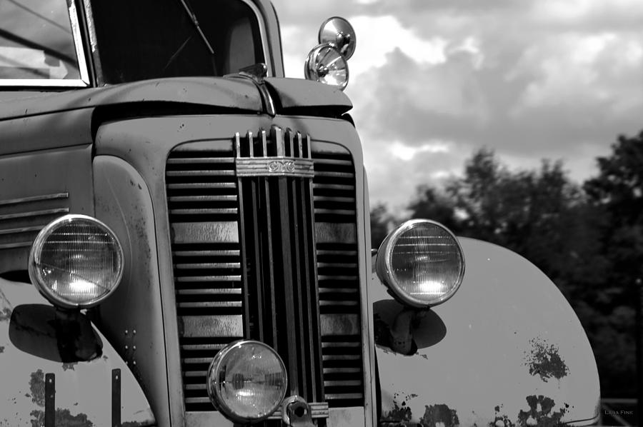 Vintage GMC Fire Truck BW Photograph by Lesa Fine