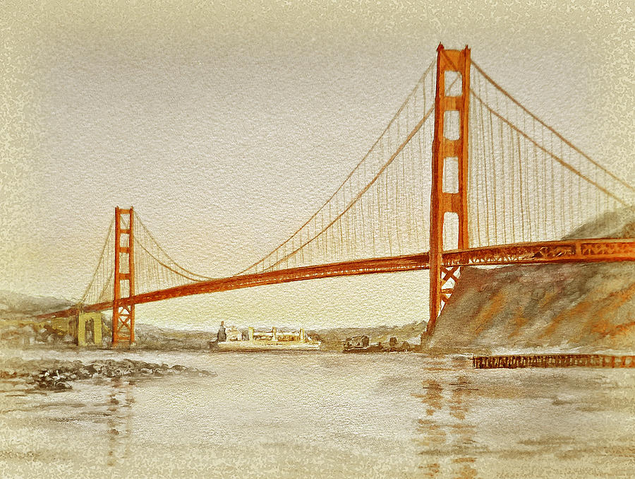 Vintage Golden Gate Bridge Painting by Irina Sztukowski