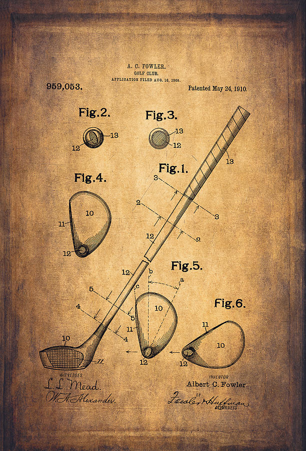 Vintage Golf Club Patent Drawing - 1909 Digital Art by Maria Angelica Maira
