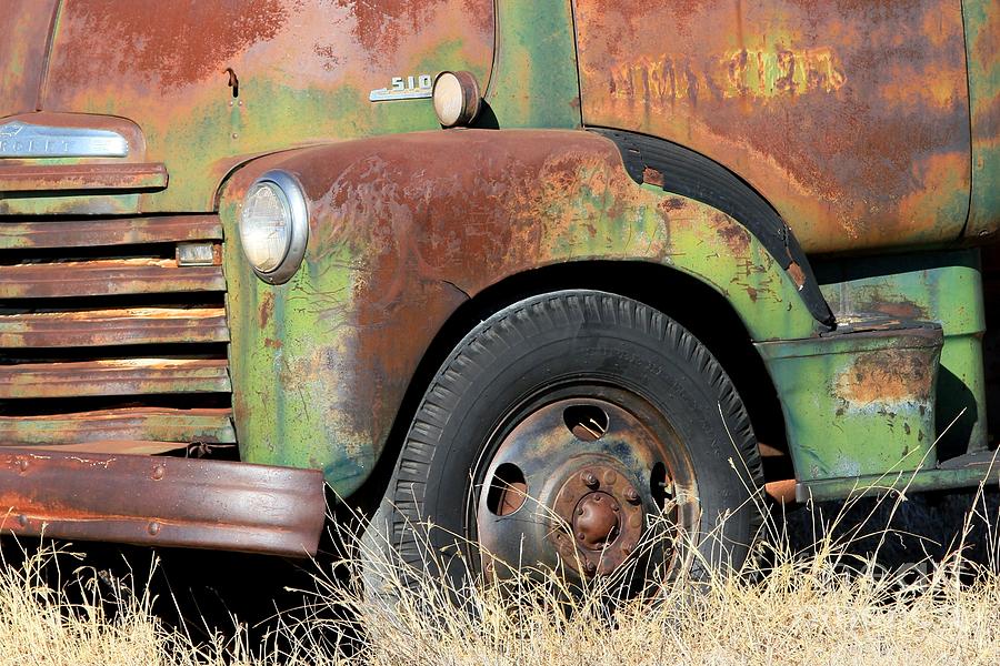 Truck Photograph - Vintage Green Rusty Chevrolet by Ashley M Conger