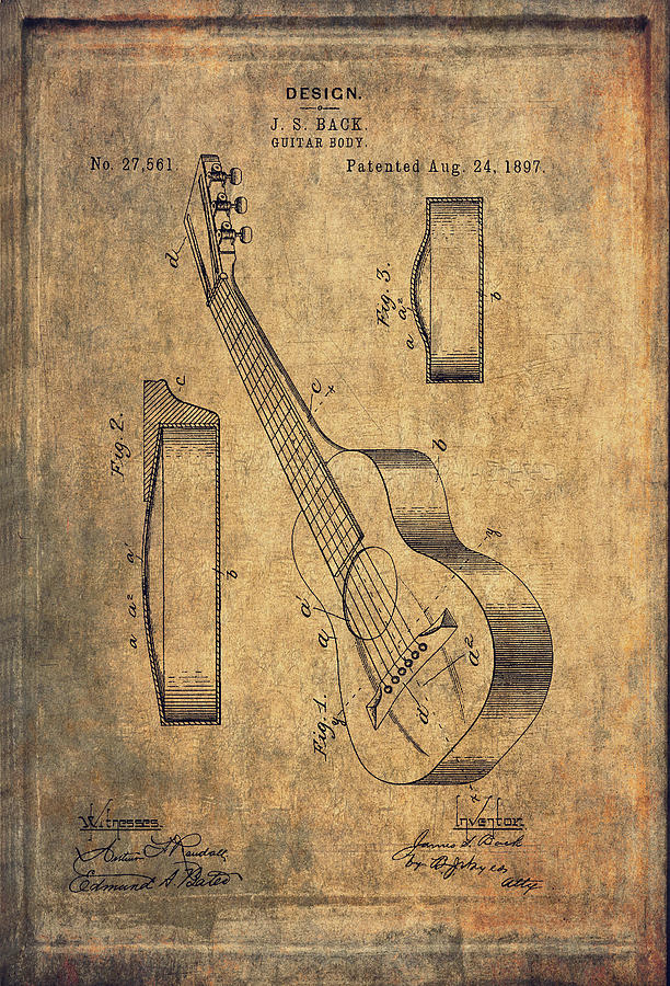 Vintage Guitar Body Design Patent - 1897 Digital Art by Maria Angelica Maira