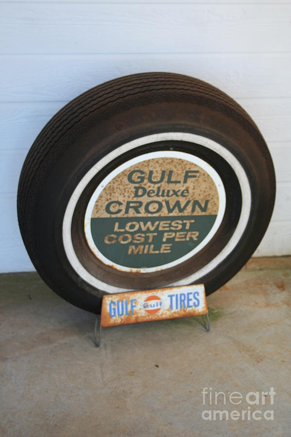 Vintage Gulf Tire with Ad Plate Photograph by Lesa Fine