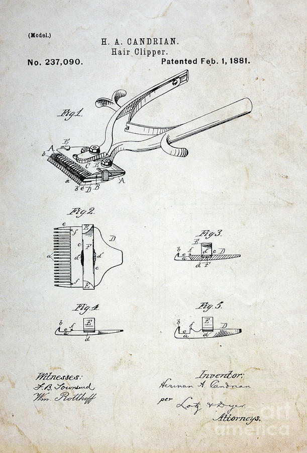 Vintage Hair Clippers Patent Photograph by Paul Ward