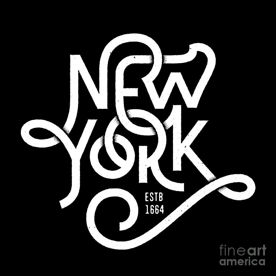 College Digital Art - Vintage Hand Lettered Textured New York by Tortuga