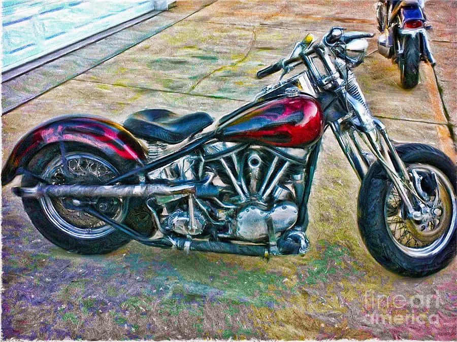 Vintage Harley Davidson Panhead Painting by Bill Alexander