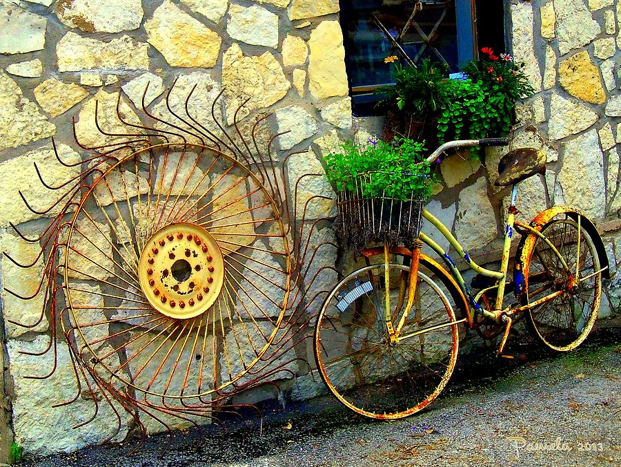 Antique Store Hay Rake And Bicycle Digital Art by Pamela Smale Williams