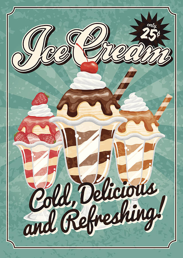 Vintage Ice Cream Poster Drawing by Bortonia