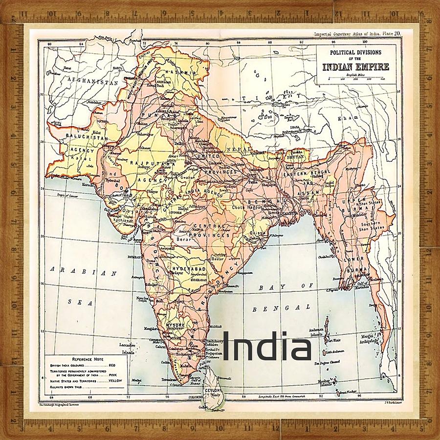 Vintage India Map Photograph by Florene Welebny