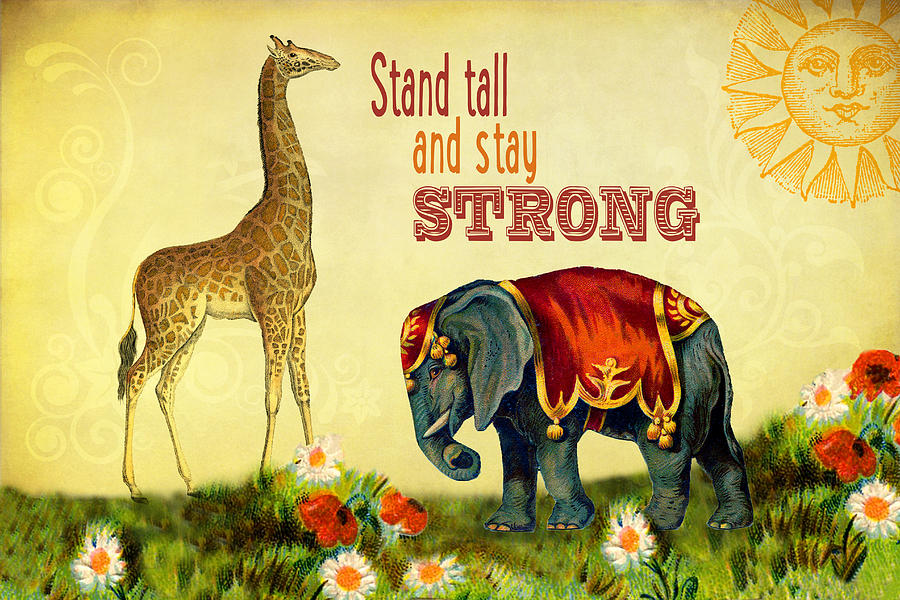 Vintage Inspirational Giraffe and Elephant Digital Art by Peggy Collins