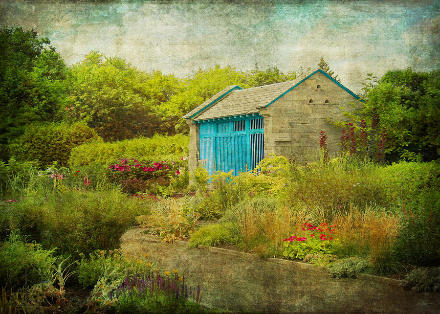 Vintage Inspired Garden Shed with Blue Door Photograph by Brooke T Ryan
