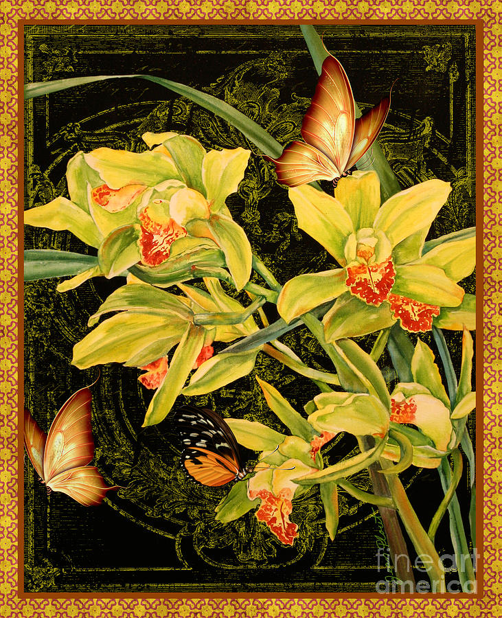 Vintage Iris and Butterflies Mixed Media by Jean Plout