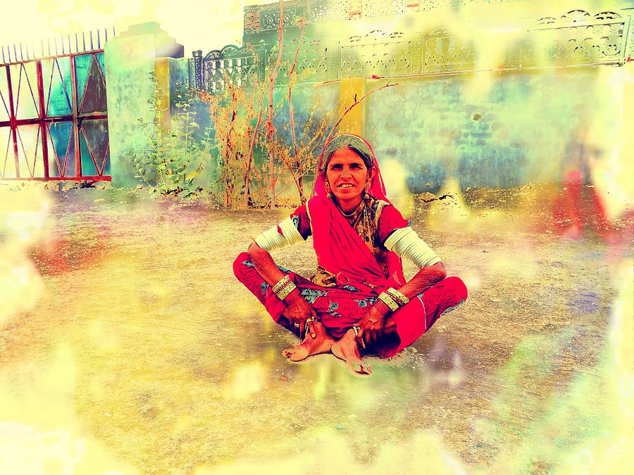 Vintage Just Sitting 1v - Woman Portrait - Indian Village Rajasthan Photograph by Sue Jacobi
