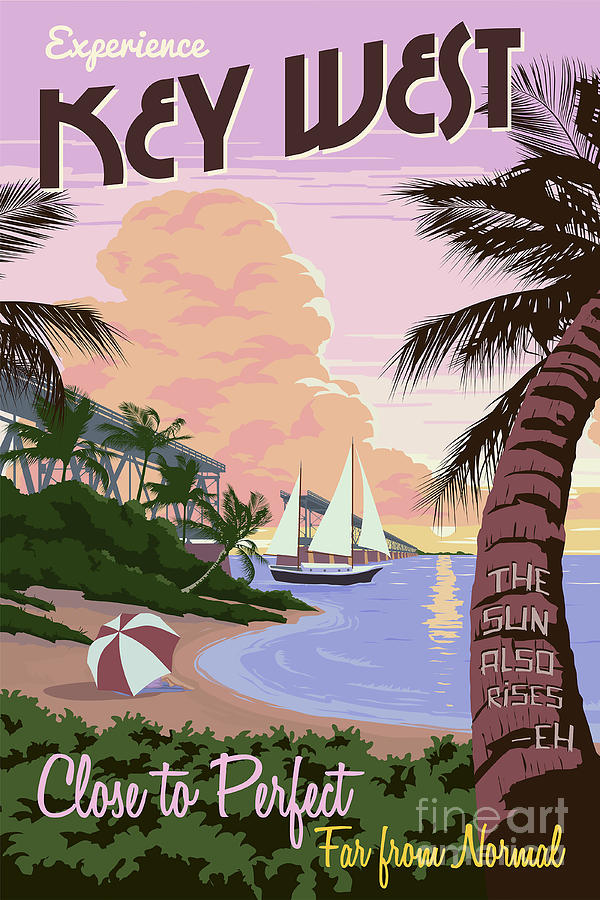 Beach Drawing - Vintage Key West Travel Poster by Jon Neidert