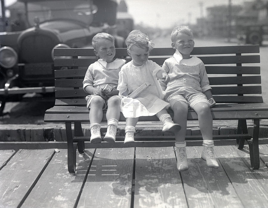 Vintage Kids On Bench Photograph by William Haggart
