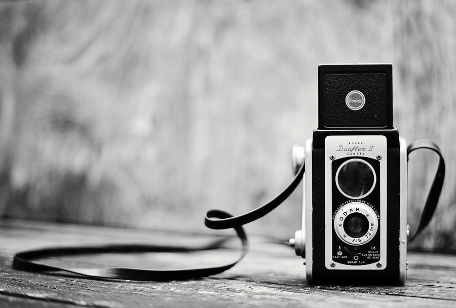 Vintage Kodak Duaflex II Camera Black and White Photograph by Terry DeLuco