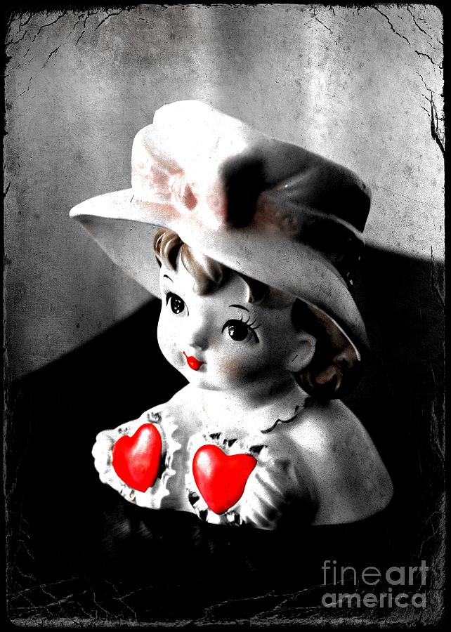 Vintage Lady Head Vase - Black and White with Red Photograph by Carol Groenen