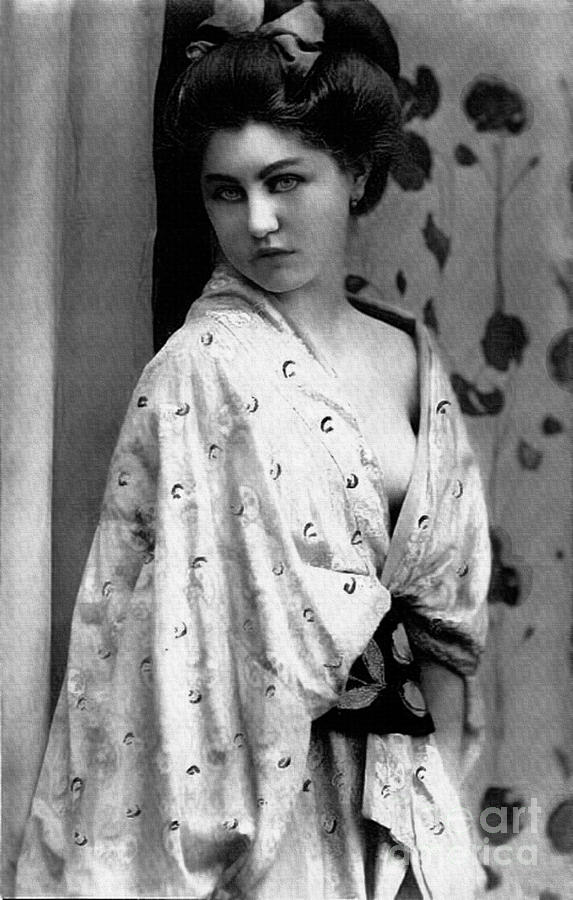 Vintage Lady In Kimono BW Photograph by Lesa Fine