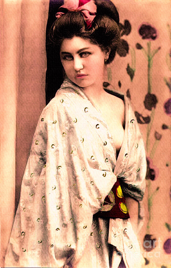 Vintage Lady In Kimono Peach Photograph by Lesa Fine