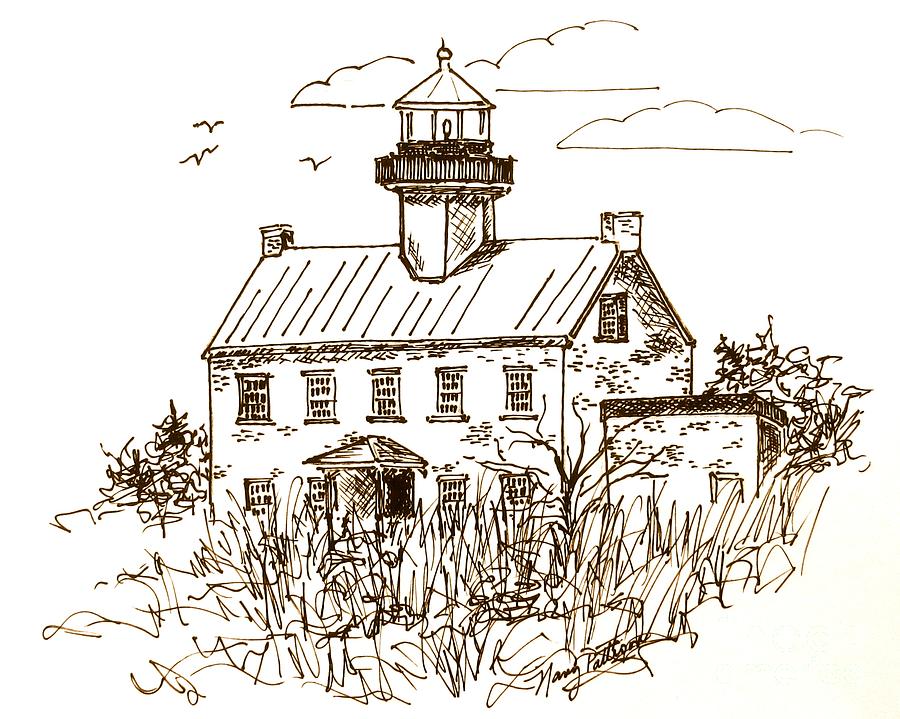 Vintage Lines of East Point Lighthouse Drawing by Nancy Patterson