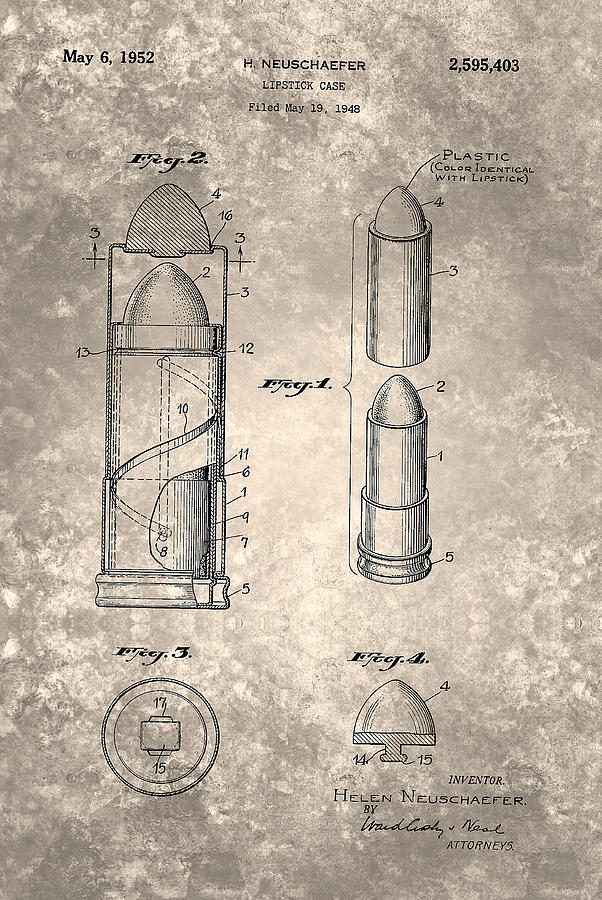 Patent Painting - Vintage Lipstick Case Patent 1952 by Celestial Images
