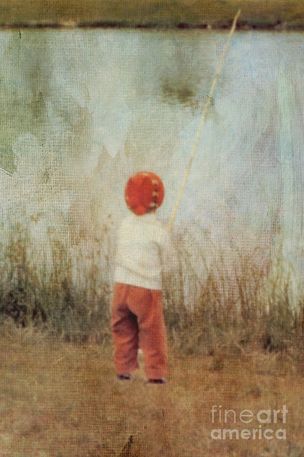 Vintage Little Girl With Bamboo Pole Digital Art by Susan Gary