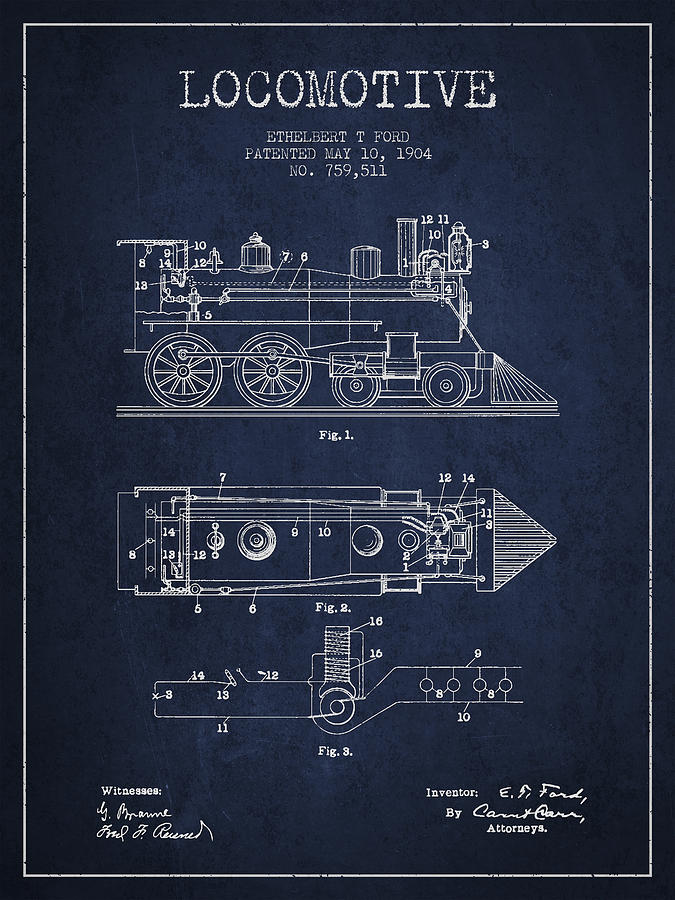 Vintage Locomotive Patent From 1904 Digital Art