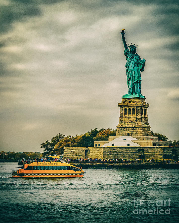 Vintage look of the Statue of Liberty - Liberty Island Hudson River New York City Photograph by Silvio Ligutti