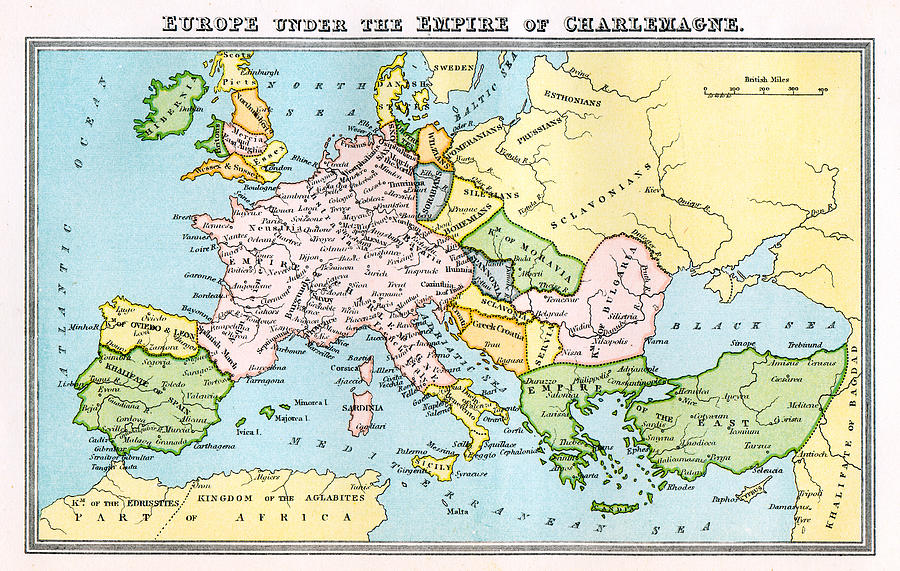 Bugaraši - Page 8 Vintage-map-9th-century-europe-empire-of-charlemagne-duncan1890