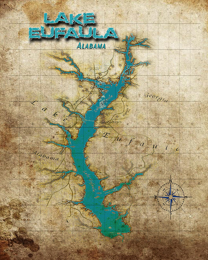 Fish Digital Art - Vintage Map Lake Eufaula Alabama by Greg Sharpe