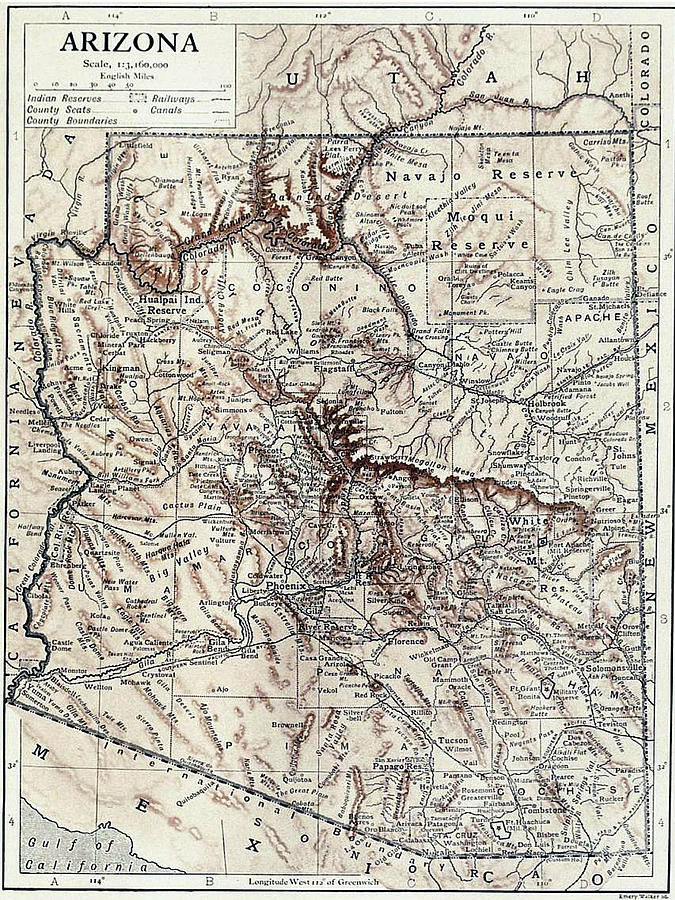 Arizona Map Photograph - Vintage Map of Arizona 1911 by Adam Shaw