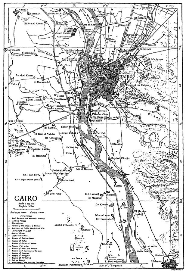 Cairo Photograph - Vintage Map of Cairo Egypt 1911 by Adam Shaw