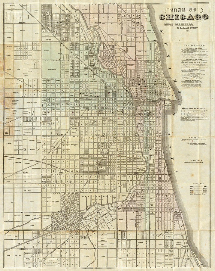 Vintage Map of Chicago - 1857 Photograph by Georgia Fowler