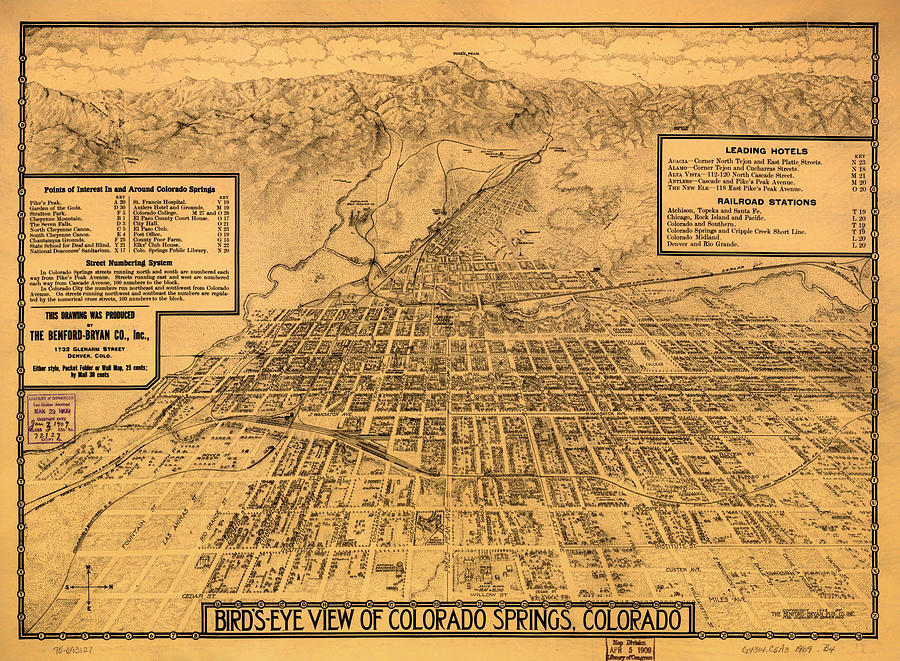 Vintage Map Of Colorado Springs 1909 Drawing By Mountain Dreams