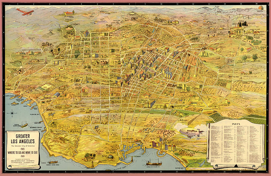 Vintage Map of Greater Los Angeles 1932 Photograph by Mountain Dreams ...