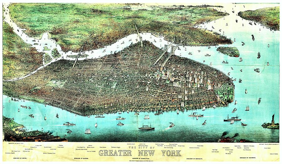 Vintage Map of Greater New York Photograph by Benjamin Yeager
