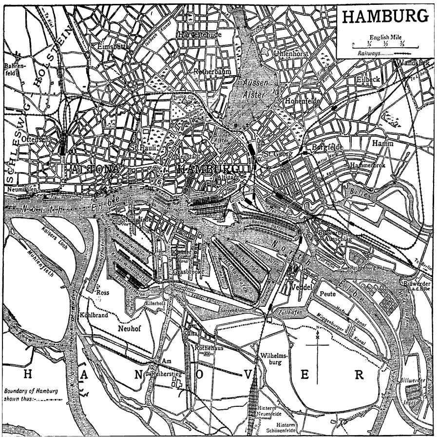 Hamburg Photograph - Vintage Map of Hamburg Germany 1911 by Adam Shaw