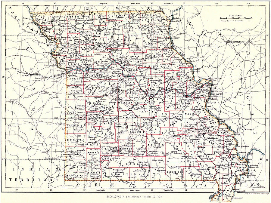 Missouri Map Photograph - Vintage Map of Missouri 1883 by Adam Shaw