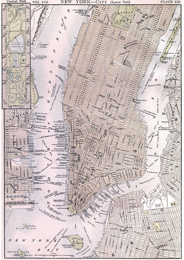 New York City Photograph - Vintage Map of New York City 1884 by Adam Shaw