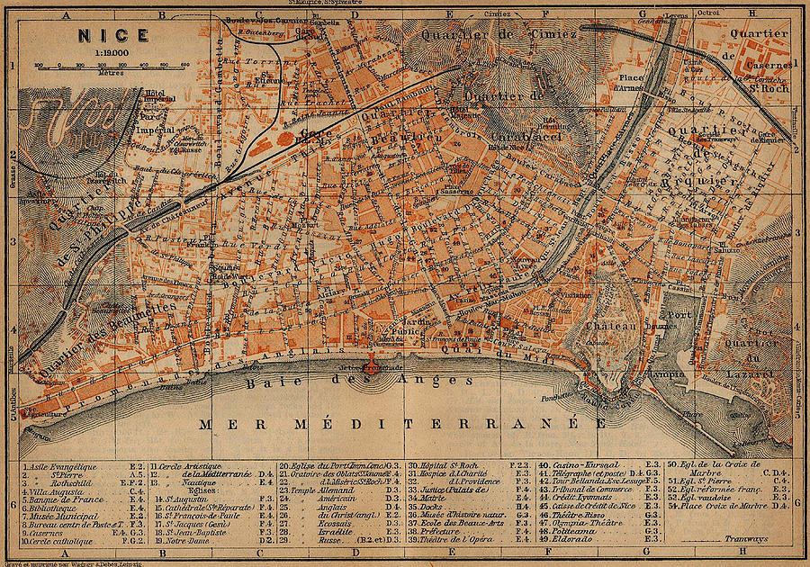 Nice France Photograph - Vintage Map of Nice France 1914 by Adam Shaw
