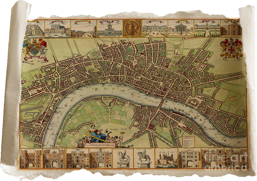 Vintage Map Of Old London 17 th Century Digital Art by Melissa Messick