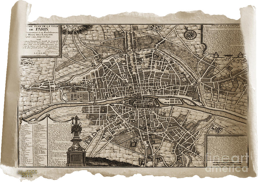 Vintage map of Paris France 1643 Digital Art by Melissa Messick