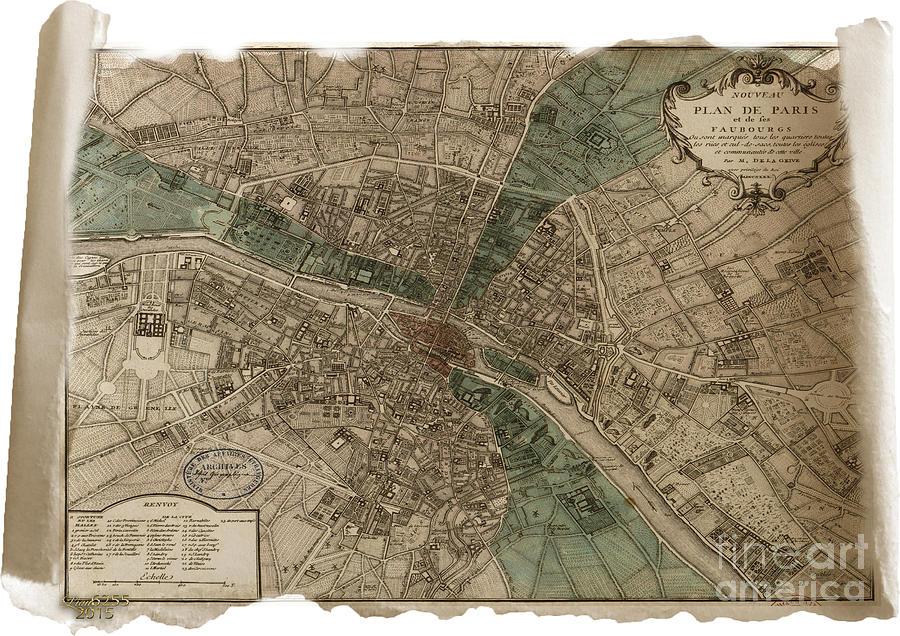 Vintage map of Paris France 1740 Digital Art by Melissa Messick